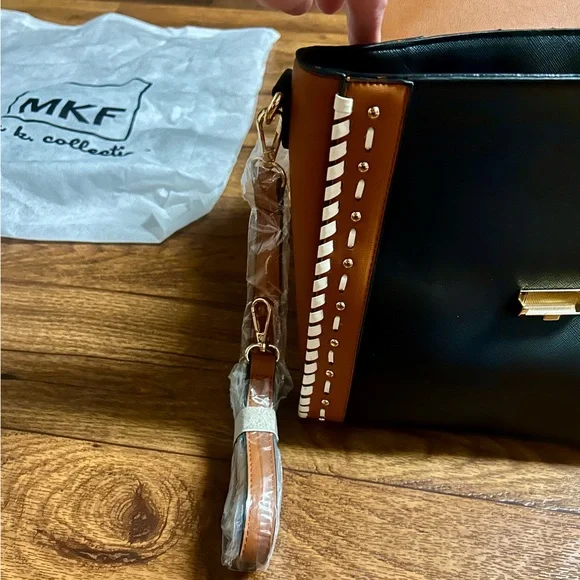 MKF Collection by Mia K Flora ~ Brown/Beige Leather W/ Flora Satchel Bag ~ New - Picture 12 of 16